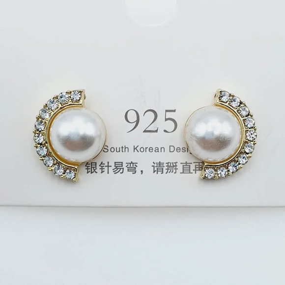 ✨ Geometric Semicircle Shape Pearl Stud Earrings For Women, FB16FA1059 - Picture 5 of 5
